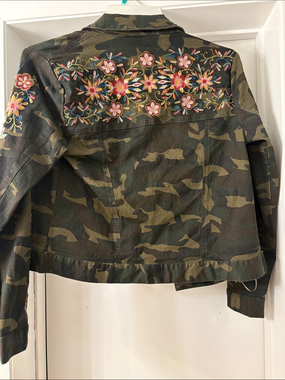 Savanna Jane Camouflage Embroidered Denim Jacket - Olive & Floral - Picture 2 of 3